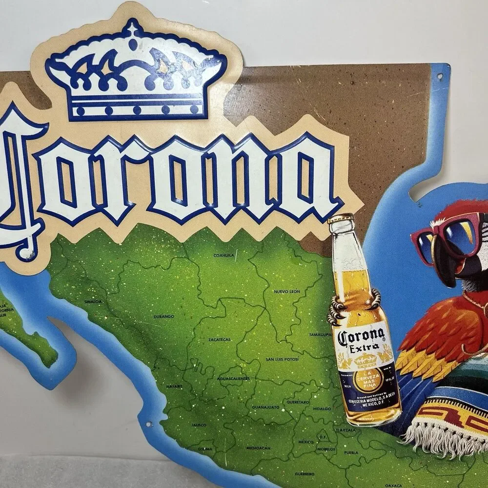 Corona Beer Parrot Mexico Map Man Cave Metal Tin Sign Vintage Bar Sign 24x19”